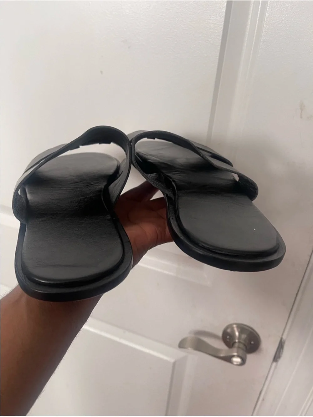 New Black Leather Mens Slide Sandals Sz 10.5